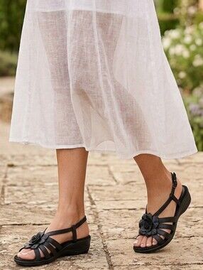 Black BareTraps Sandals with Floral Accent